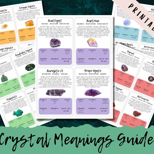 Crystal Meanings Printable Guide Crystal Cheat Sheet for | Etsy