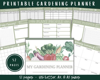 Garden Planner Printable, Vegetable Plant Tracker, Gardening Calendar Journal for Beginners