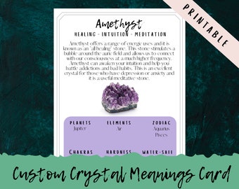 Custom Crystal Meanings Printable Card Made to Order