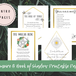 Grimoire and Book of Shadows Introduction Pages, Printable Pages for Grimoire, The Wiccan Rede, 13 Goals of a Witch, The Law of Three