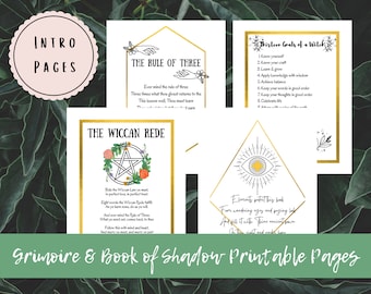 Grimoire and Book of Shadows Introduction Pages, Printable Pages for Grimoire, The Wiccan Rede, 13 Goals of a Witch, The Law of Three