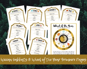Ruota dell'anno per pagine grimorio stampabili, guida al libro delle ombre del calendario Wiccan Sabbat