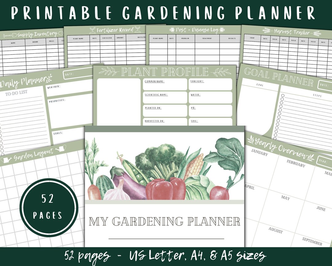 Garden Planner Printable, Vegetable Plant Tracker, Gardening Calendar ...