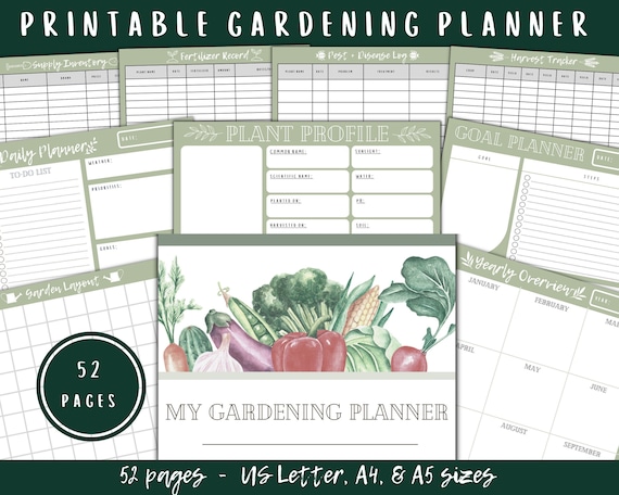 Garden Planner Printable, Vegetable Plant Tracker, Gardening Calendar Journal for Beginners