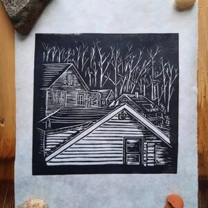 Rooftops Linoprint