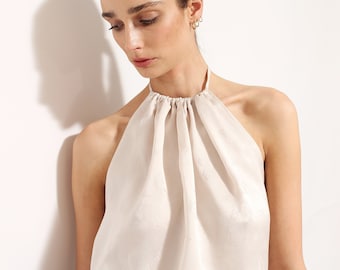 Summer Upcycled Silk Top, Backless Top, Luxury Pure Silk, Natural Satin Silk