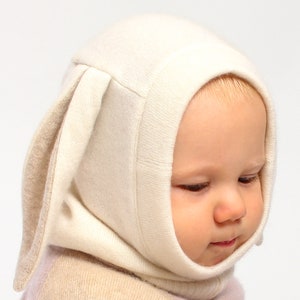 100% Cashmere Wool Kids Balaclava Bunny Ears/Can be worn as a Face Mask,Hood,Neck Warmer instead of a hat/Great for outdoor/Baby Toddler
