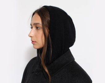 Pure Cashmere Balaclava Hood. Made from 100% Upcycled Cashmere in Black color, Snood, Cowl scarf, Neck warmer, Winter Hat, Cagoule, Knitwear