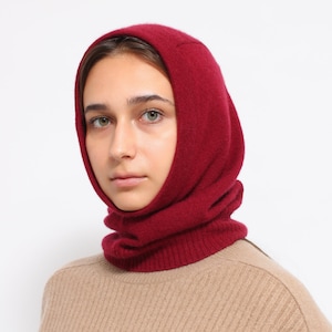 Pure Cashmere Balaclava Hood. Made from 100% Upcycled Cashmere in Burgundy color, Snood, Cowl scarf, Neck warmer, Winter Hat, Cagoule