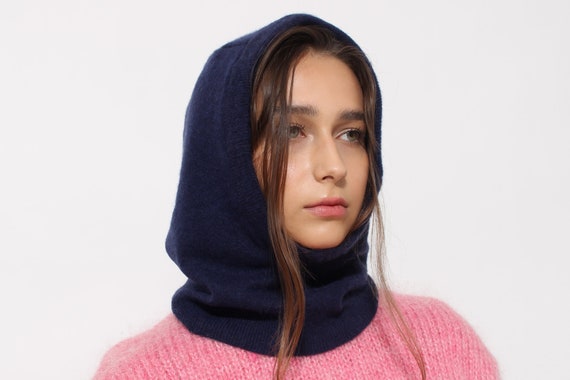 Pure Cashmere Balaclava Made from 100% Upcycled Cashmere in Navy Blue  color, snood, cowl scarf, neck warmer, neck wrap, hat, cagoule