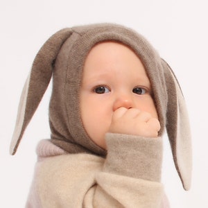 100% Cashmere Wool Kids Balaclava Bunny Ears/Can be worn as a Face Mask,Hood,Neck Warmer instead of a hat/Great for outdoor/Baby Toddler
