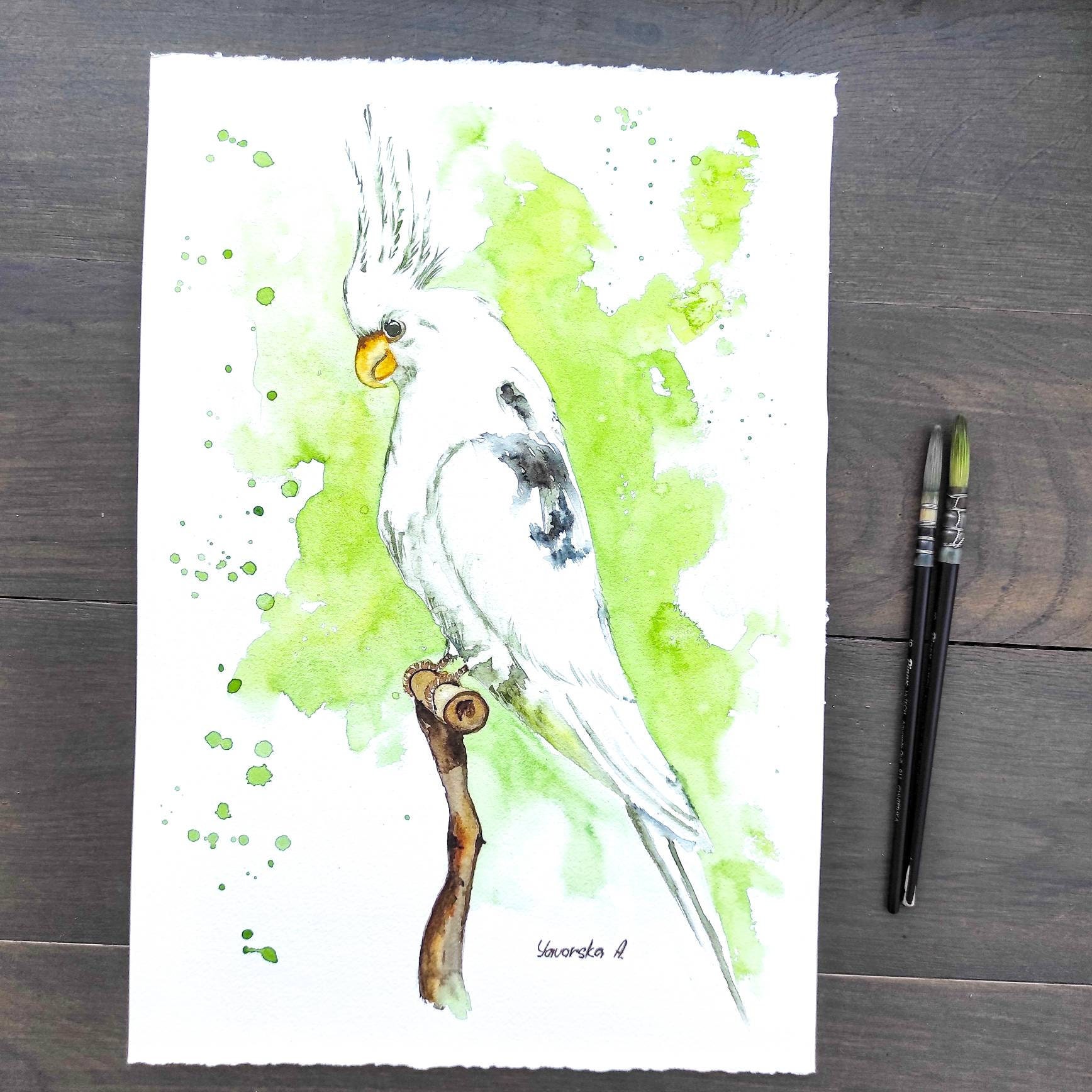 White Cockatoo White Parrot Original Watercolor Painting Wall - Etsy