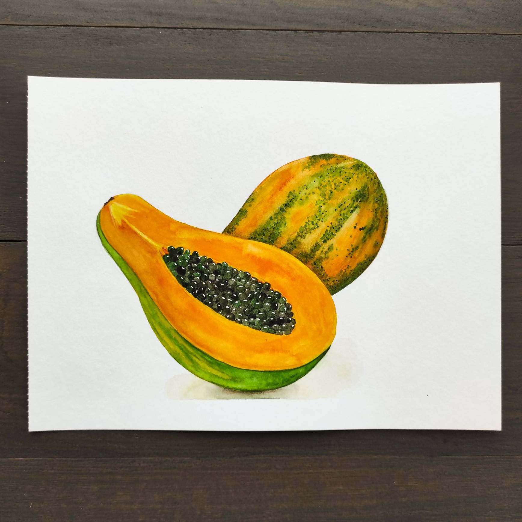 Watercolor papaya. Orange papaya. Watercolor illustration. Etsy