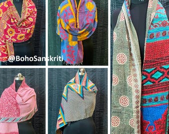 Lote de bufandas Kantha vintage al por mayor, bandana de algodón bohemia reversible