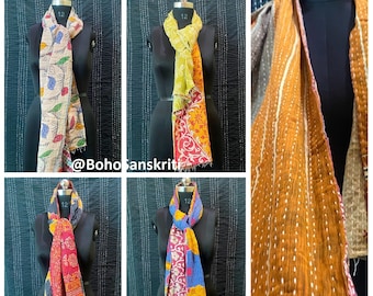 Bufanda de algodón Kantha (colores surtidos) - Estola bohemia reversible hecha a mano
