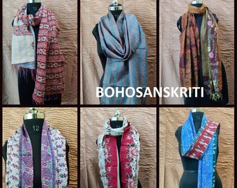 Wholesale Lot, Vintage Silk Kantha Scarf, Handmade Reversible Shawl
