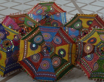 5 pieces Traditional Indian Designer Handmade, Colorful, Patch work, Wedding Embroidered parasol Lot Umbrellas