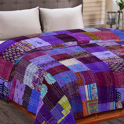 Bohemian Patchwork Quilt Kantha Quilt Handmade Vintage Quilts Etsy