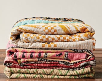 Vintage Kantha Quilt India Sari Blanket Throw Handmade Boho ART-RL102 By artisanofrajasthan