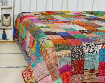 Somukara Indian Handmade Vintage Patchwork Kantha Quilt Twin Size 100/% Cotton Kantha Quilt Throw Blanket Bedspread Single Quilt Patchwork 1