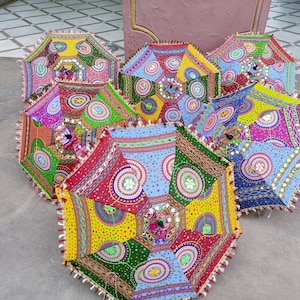 Wholesale Lot Decorative Indian Hand Embroidered Cotton Umbrellas Ethnic Sun Protected Parasol Umbrellas Wedding