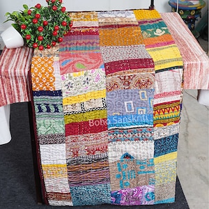 Bohemian Patchwork Quilt Kantha Quilt Handmade Vintage Quilts Boho King Size Bedding Throw Blanket Bedspread Quilting Hippie Quilts For Sale