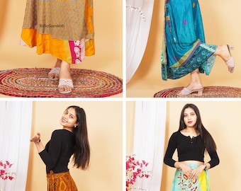 Vintage Indiase zijde wikkelrok: omkeerbaar, gerecyclede saristof, boho-stijl