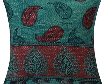 Throw pillow for couch cotton handmade floral indian art decorative housewarming gift