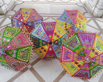 Elephant Embroidery Cotton Parasol, Indian Wedding Decor
