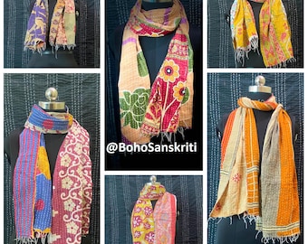 Indian Kantha Cotton Scarf Handmade Vintage Cotton Stole Hand