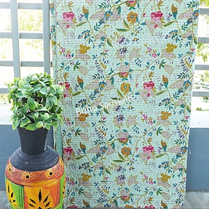 Indian Kantha Quilt, Cotton Blanket Handmade Bedspread paradise Print, 100% Cotton Bedspread Blanket Throw