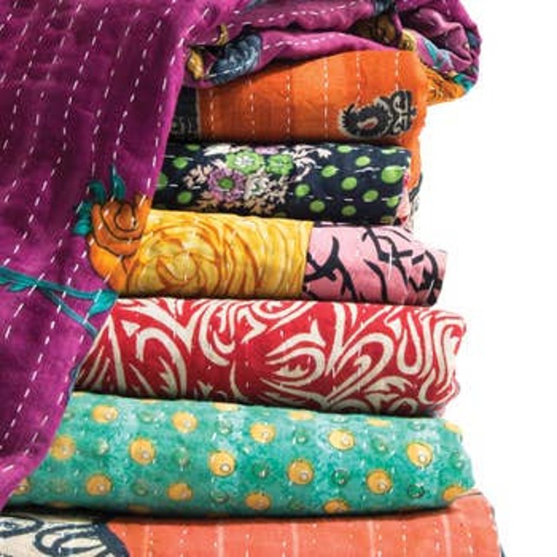 Handmade Quilt Vintage Kantha Indian Bedspread Throw Cotton Blanket Ralli Gudari 