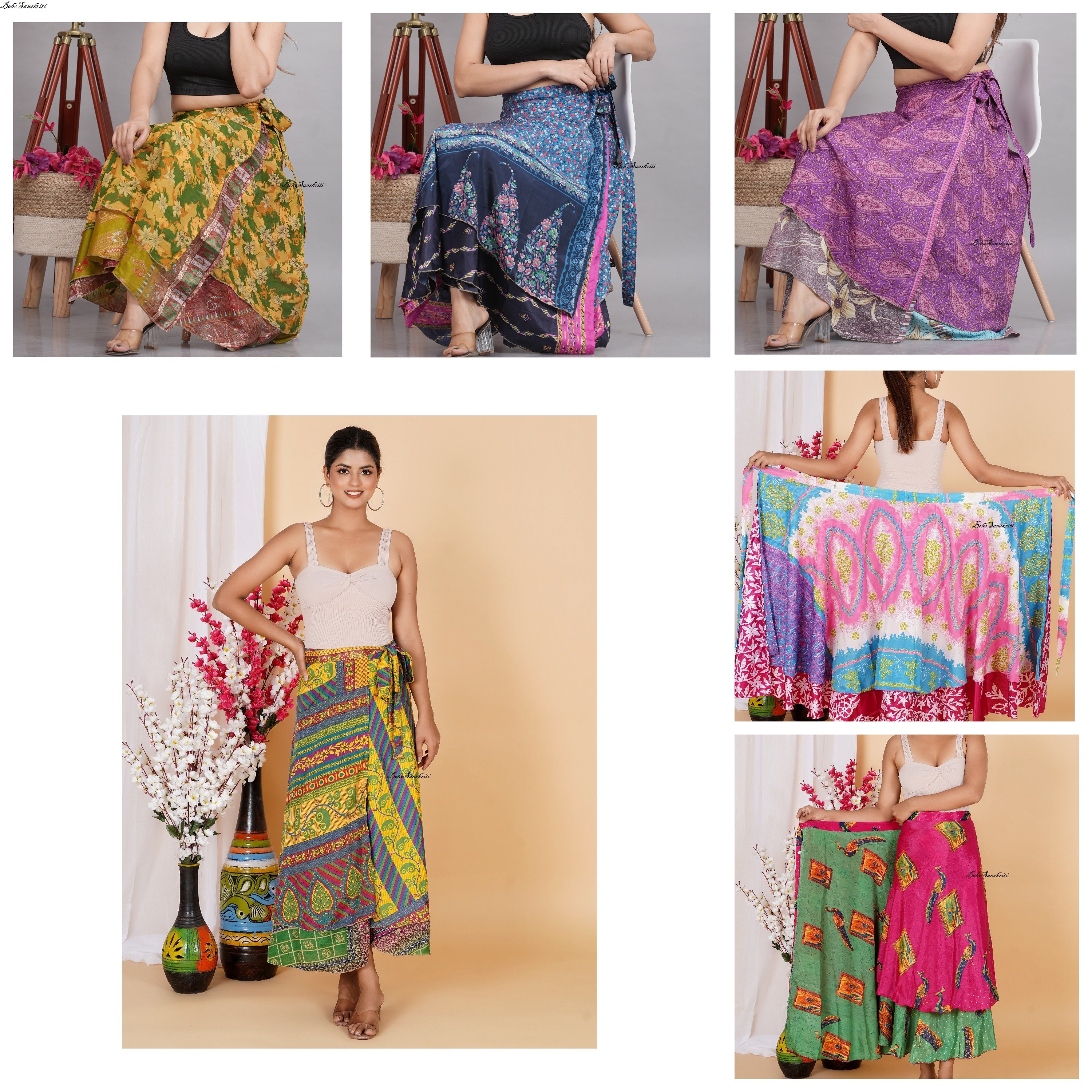 Vintage Handmade Sari Silk Double Layer Reversible Fabric