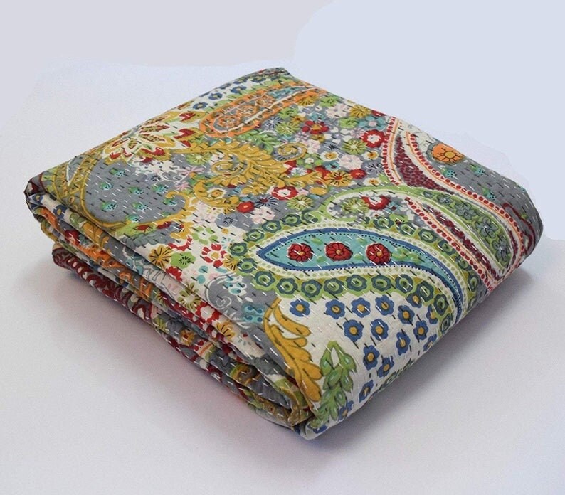 Paisley Print Indian Kantha Quilt Bohemian Kantha Quilts Etsy