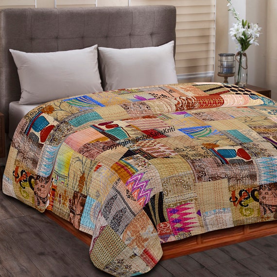 Bohemian Patchwork Quilt Kantha Quilt 
