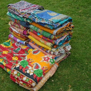 Wholesale Lot Of Indian Vintage Kantha Quilt Handmade Throw Reversible Blanket image 2