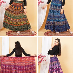 Handmade Block Print Cotton Long Skirt, Indian Wrap Skirt, Boho Gypsy Style