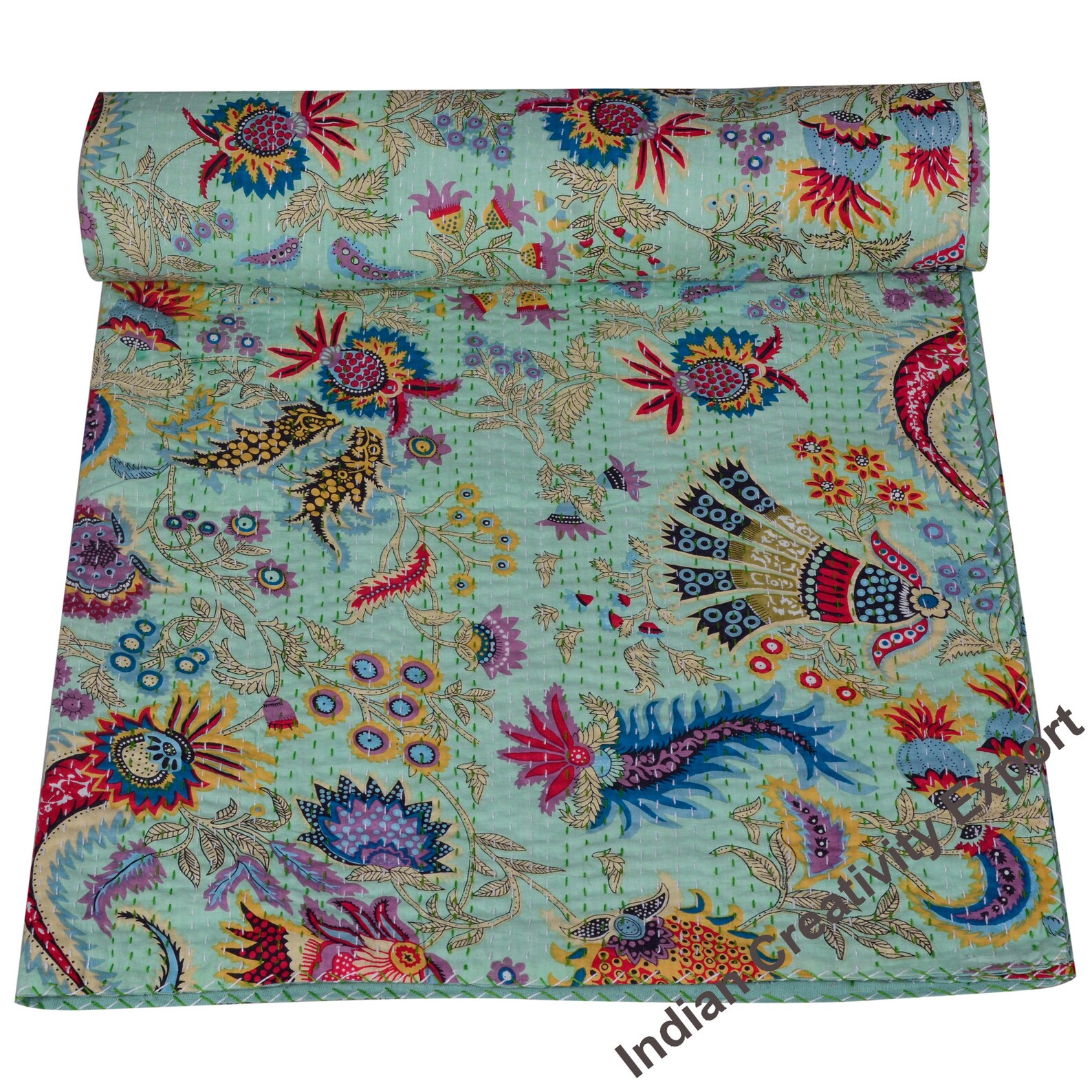 Cotton Bedspread Indian Kantha Comforter Kantha Quilt Queen Etsy