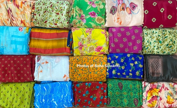 Vintage Saree Paisley Printed Silk Fabric Craft Sari Indian Sari Fabric  Arts