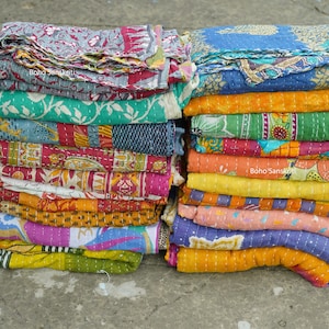 Wholesale Lot Of Indian Vintage Kantha Quilt Handmade Throw Reversible Blanket