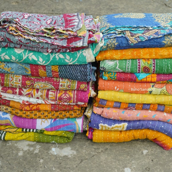 Große Menge indischer Vintage Kantha Quilt handgemachte Überwurf Wendedecke