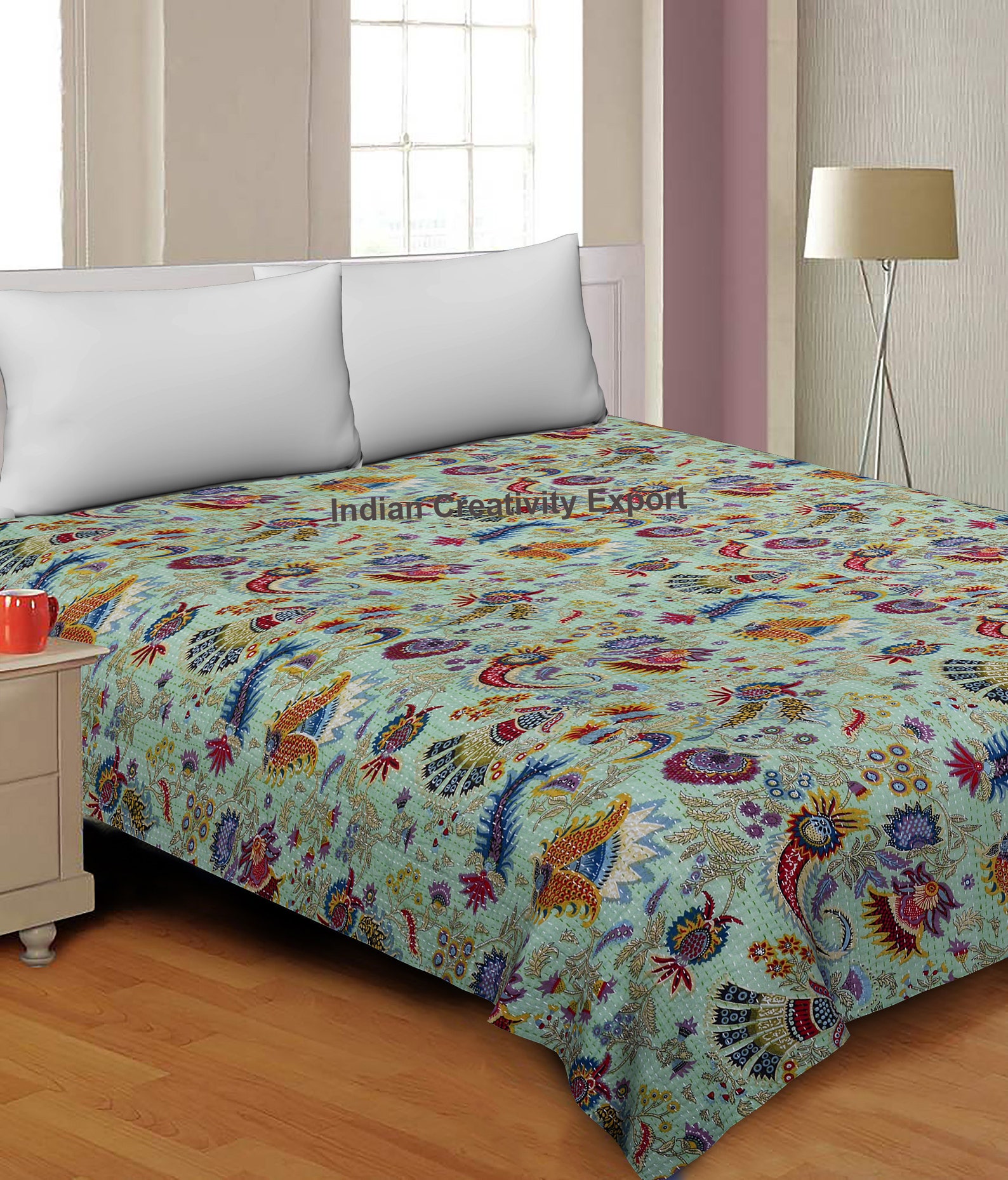 Cotton Bedspread Indian Kantha Comforter Kantha Quilt Queen Etsy