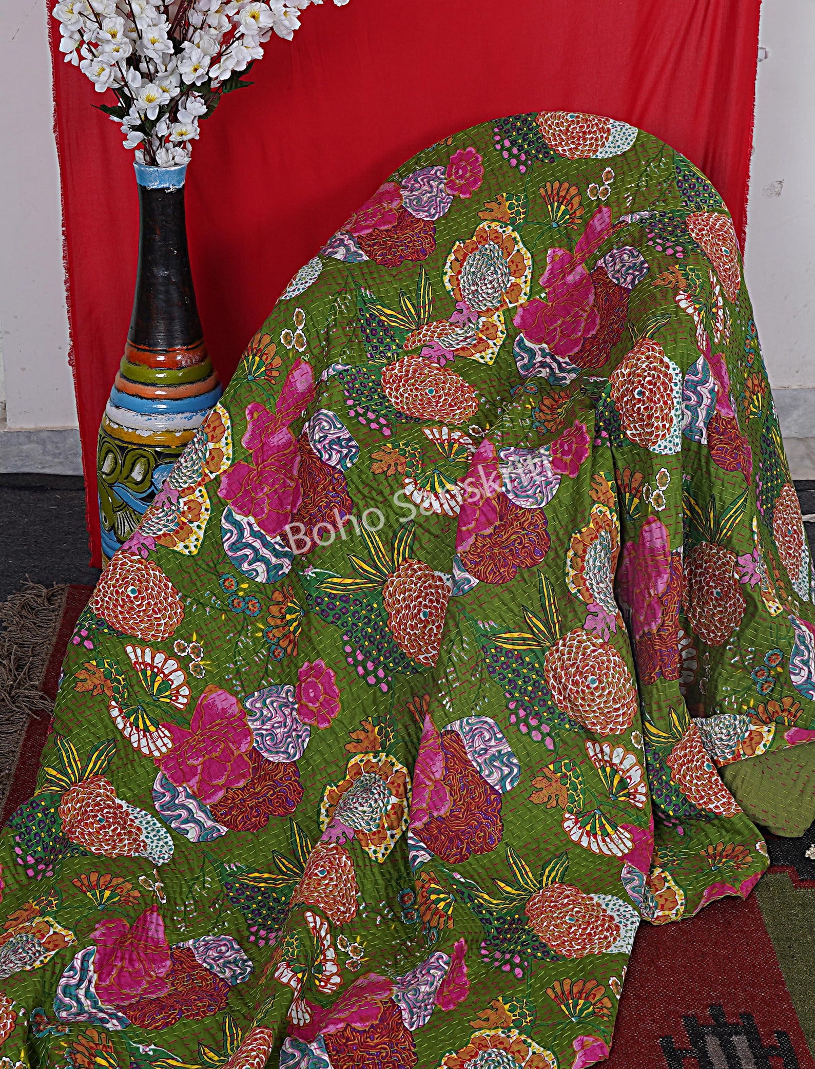 Floral Printed Cotton Quilted Blanket Indian Twin Handmade Etsy