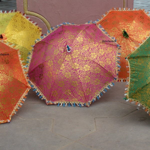 Wholesale Lot of 5 Pc Indian Wedding Printed Umbrella Sun Parasols Handmade Umbrella Indian Home Decoration Gold Printed