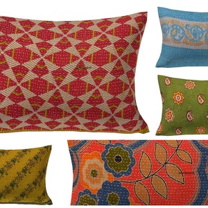Set of  Pillow, Decorative Kantha Pillow Covers, Indian Bohemian Patchwork Kantha Cushion Cover,16 x 24 Handmade Antique Kantha Throw Pillow