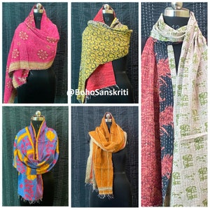 Vintage Cotton Kantha Scarf Set: Bohemian Reversible Stoles, Handmade image 8