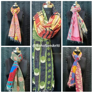 Vintage Cotton Kantha Scarf Set: Bohemian Reversible Stoles, Handmade image 5