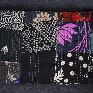 Embroidery vintage Silk patchwork kantha Quilt handmade bohemian bedding Throw blanket bedspread decor Sofa Cover Queen Size 108X90 Inches