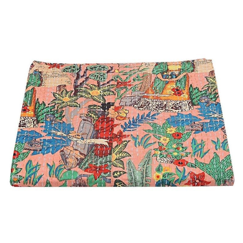 Cotton Bedspread Indian Kantha Comforter Kantha Quilt Queen Etsy