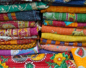 Wholesale Lot 5 Stück Vintage Kantha Quilt Indische Sari Quilt Kantha Decke Handgemacht Kantha Twin Tagesdecke Bettwäsche Boho Kantha Quilts